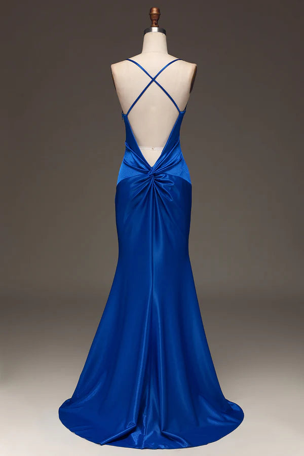 Simple Royal Blue Satin Mermaid Long Prom Dress Simple gentle atmospheric and unique desig