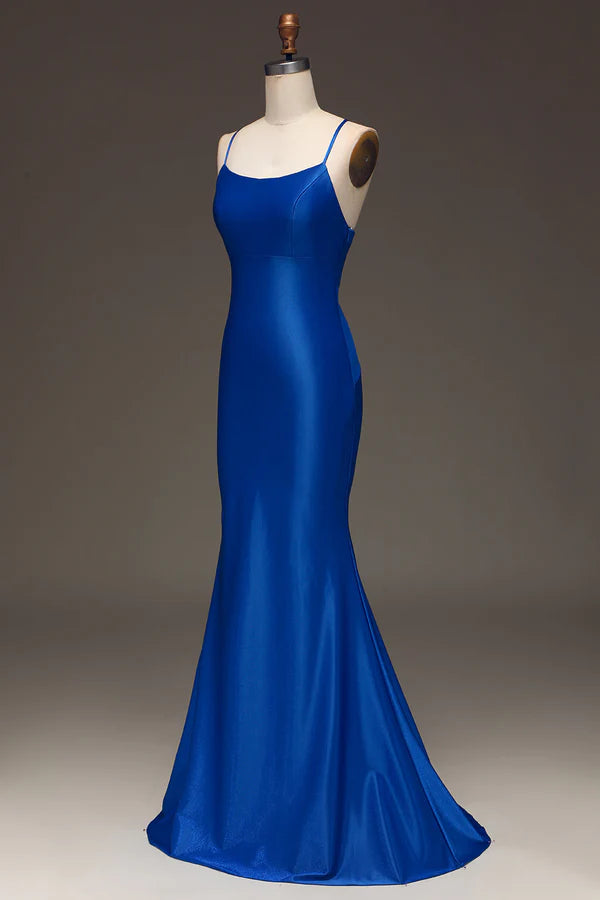 Simple Royal Blue Satin Mermaid Long Prom Dress Simple gentle atmospheric and unique desig