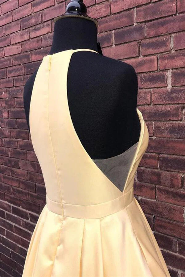 Simple Satin A-line Halter Floor-length Long Prom Dresses, Evening Dresses simple gentle atmospheric and unique desi Bring summer colors to enhance whiteness