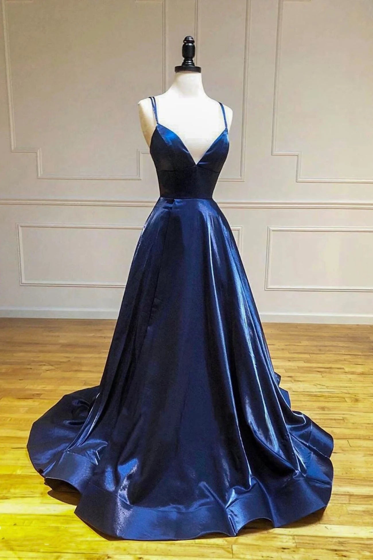 Simple Satin Long A-Line Prom Dress Blue Spaghetti Strap Evening Party Dress simple gentle atmospheric and unique desi Bring summer colors to enhance whitenes