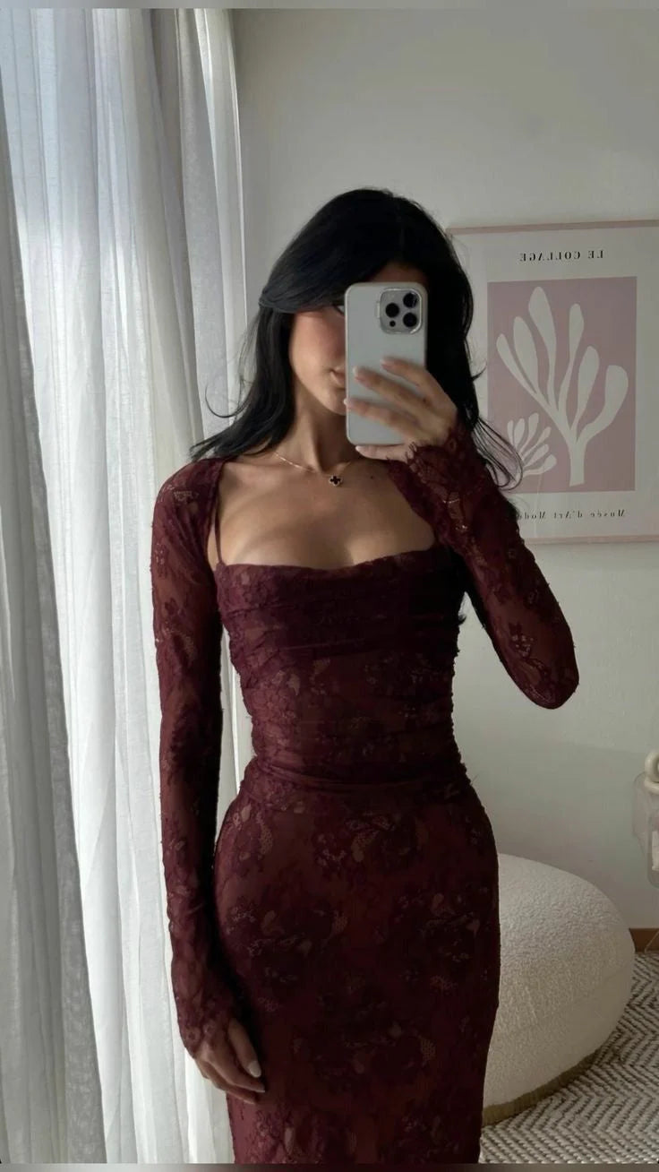 Simple Sheath Spaghetti Straps Burgundy Lace Prom Dresses Formal Summer Wedding Guest Dresses Wedding Guest Outfits simple gentle atmospheric and unique desi Bring summer colors to enhance whiteness