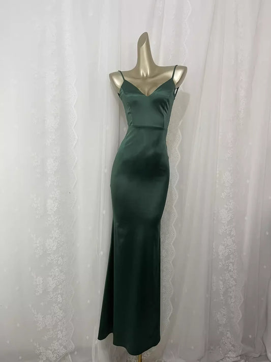 Simple Sheath Spaghetti Straps Green Long Vacation Dress Birthday Outfits  simple gentle atmospheric and unique desi Bring summer colors to enhance whiteness