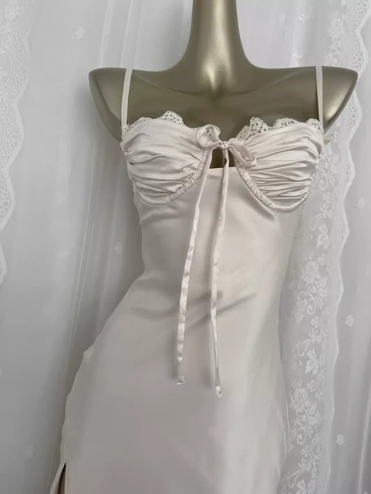 Simple Sheath Spaghetti Straps Satin Vacation Beach Dress Birthday Dresses simple gentle atmospheric and unique desi Bring summer colors to enhance whiteness