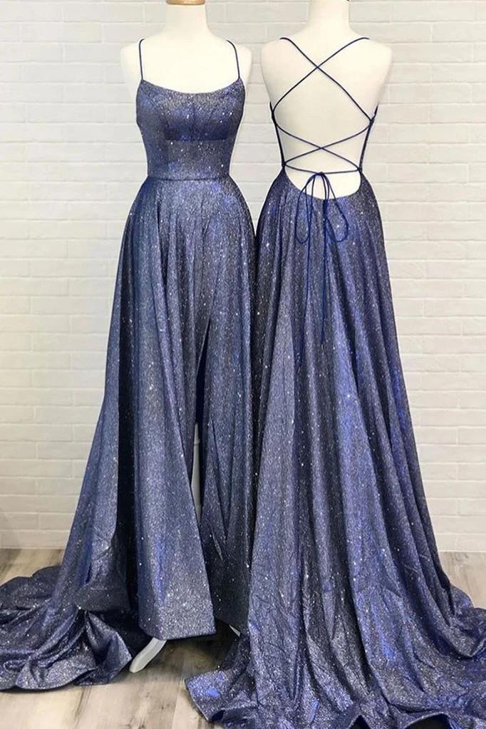 Simple Shiny Spaghetti Straps Prom Dresses, A Line Long Train Evening Dress simple gentle atmospheric and unique desi Bring summer colors to enhance whiteness
