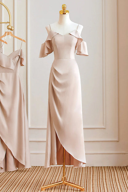 Simple Spaghetti Strap Long Prom Dresses Pink Bridesmaid Dresses simple gentle atmospheric and unique desi Bring summer colors to enhance white