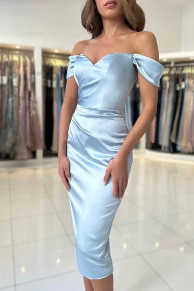 Simple V-Neck Cap Sleeves Column Satin Evening Dress with Ruffled Accents Simple gentle atmospheric and unique design