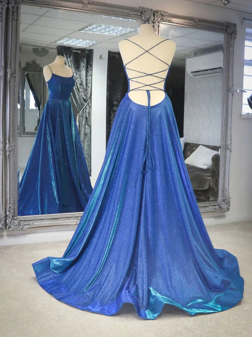 Simple blue satin long prom dress blue backless long evening dress simple gentle atmospheric and unique desi Bring summer colors to enhance whitenes