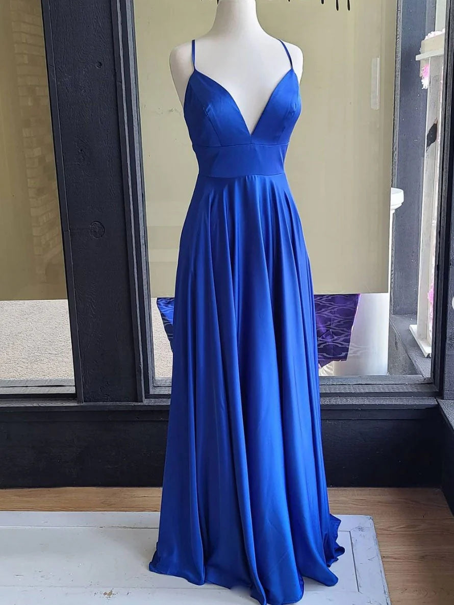 Simple blue satin long prom dress blue satin evening dress simple gentle atmospheric and unique desi Bring summer colors to enhance whitenes