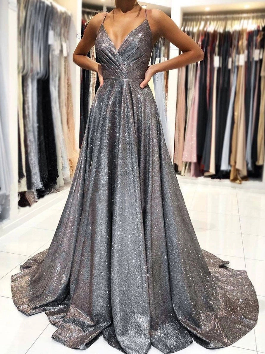Simple gray v neck satin long prom dress gray evening dress simple gentle atmospheric and unique desi Bring summer colors to enhance whitenes
