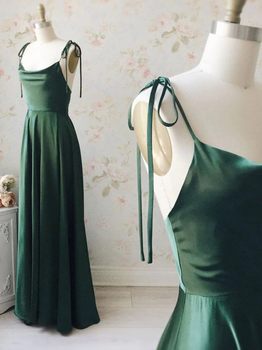 Simple green satin long prom dress green bridesmaid dress simple gentle atmospheric and unique desi Bring summer colors to enhance whiten