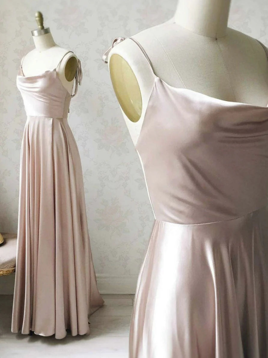 Simple pink satin long prom dress satin evening dress simple gentle atmospheric and unique desi Bring summer colors to enhance whitenes