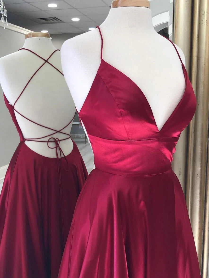 Simple red v neck satin long prom dress red evening dress simple gentle atmospheric and unique desi Bring summer colors to enhance whiteness