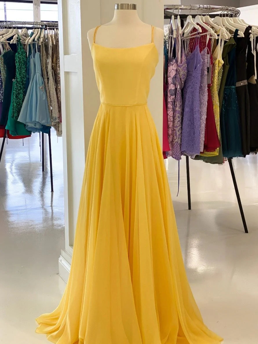 Simple yellow chiffon long prom dress yellow formal dress simple gentle atmospheric and unique desi Bring summer colors to enhance whiteness