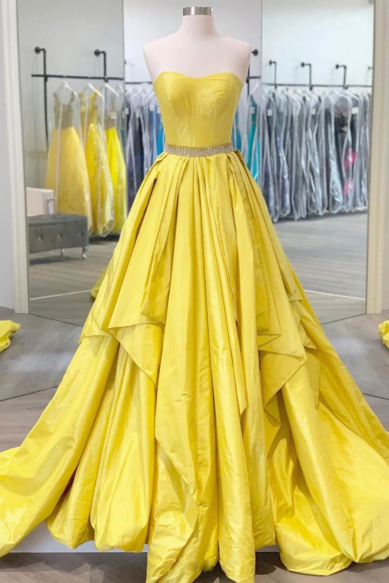 Simple yellow satin long prom dress yellow evening dress simple gentle atmospheric and unique desi Bring summer colors to enhance whiteness