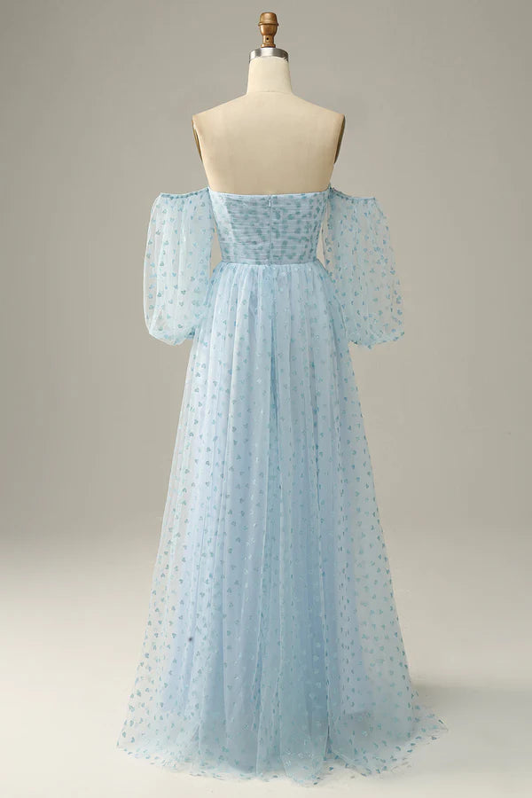 Sky Blue Off The Shoulder Prom Dress Simple gentle atmospheric and unique design