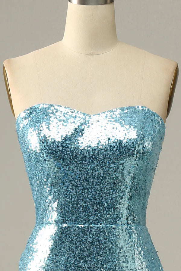 Sky Blue Sweetheart Sequined Mermaid Prom Dress With Feathers Simple gentle atmospheric and unique design ﻿