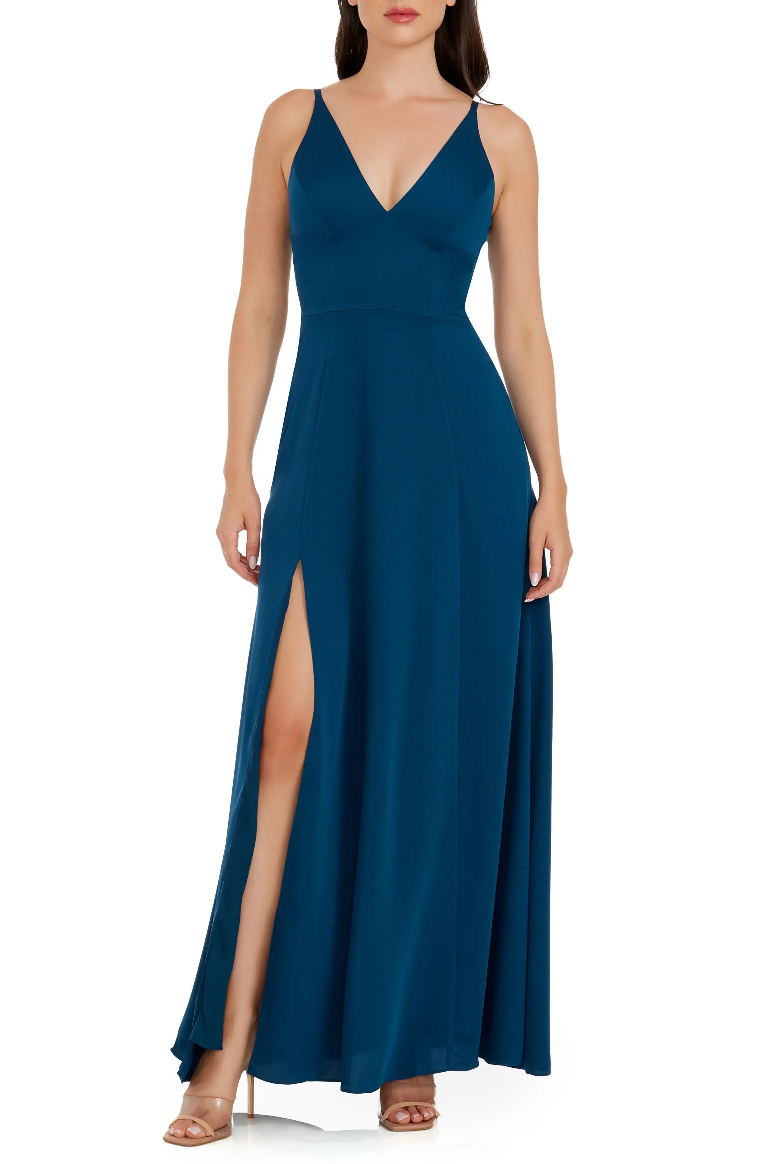 Sleek A Line Deep V Neck Spaghetti Strap Zipper Back Floor Length For Women Evening Dress