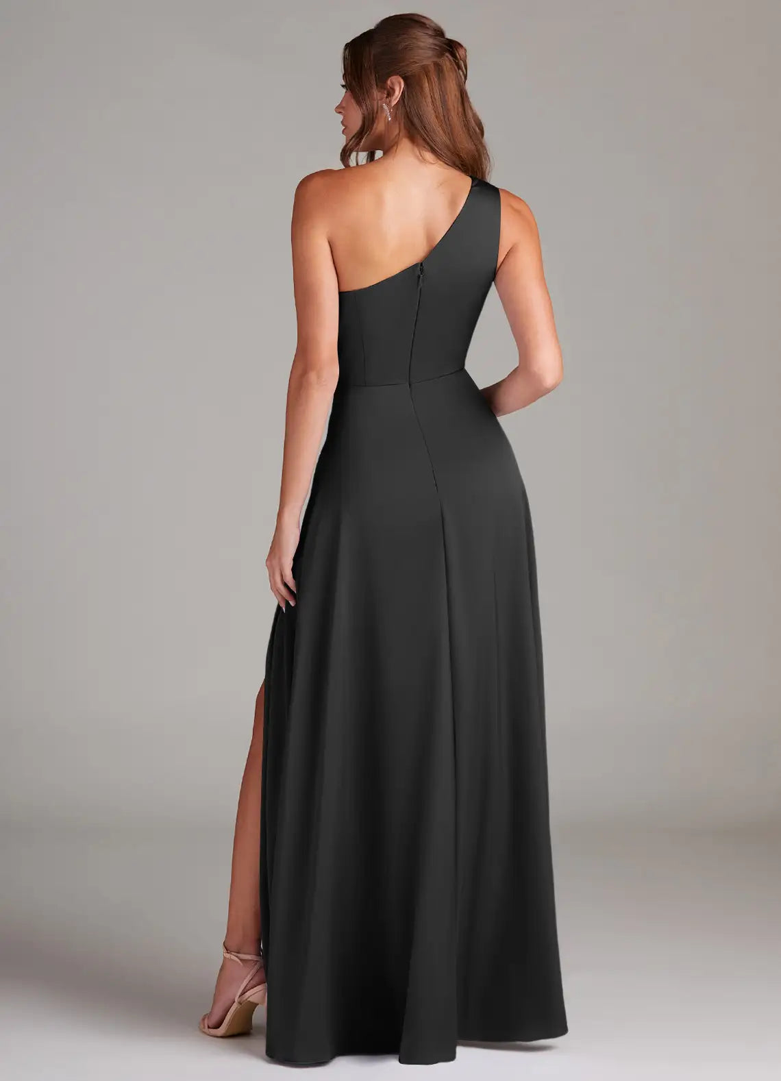 Sleek A Line One Shoulder Sleeveless Back Zipper High Slit Floor Length For Ladies Evening Dress