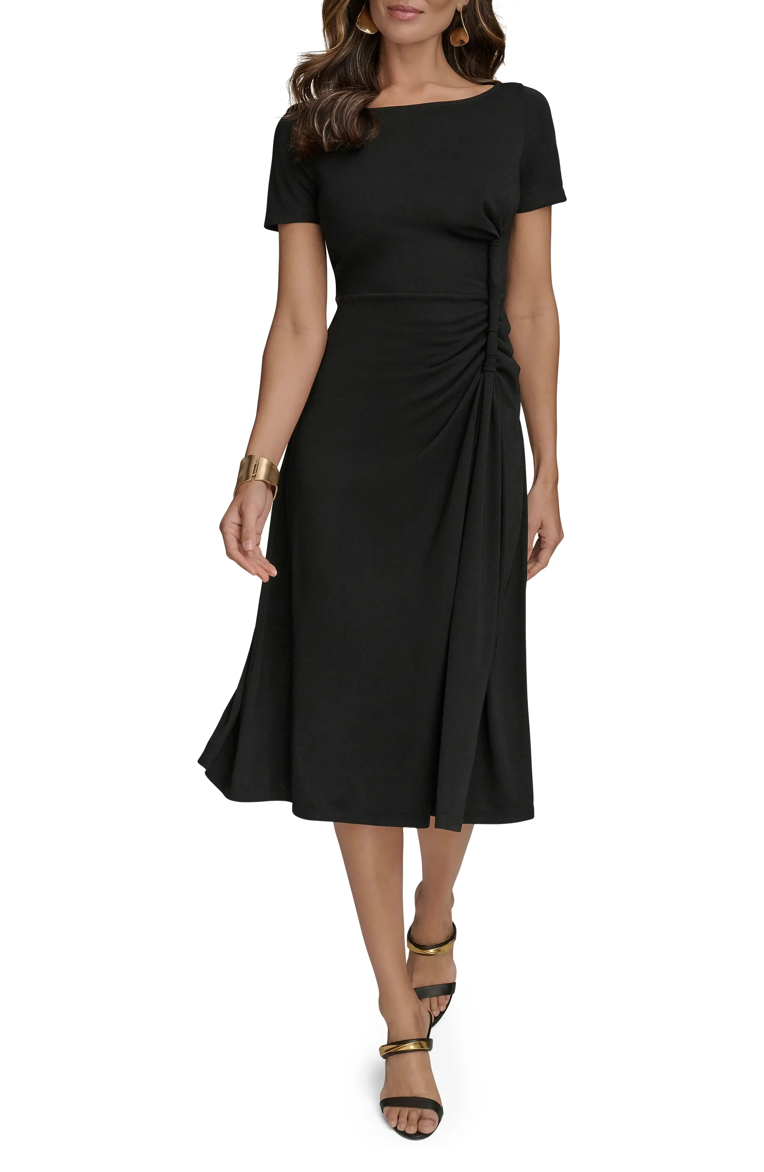 Sleek A-Line Scoop Neck Short Sleeve Solid Back Midi Hot Sale Prom Dress