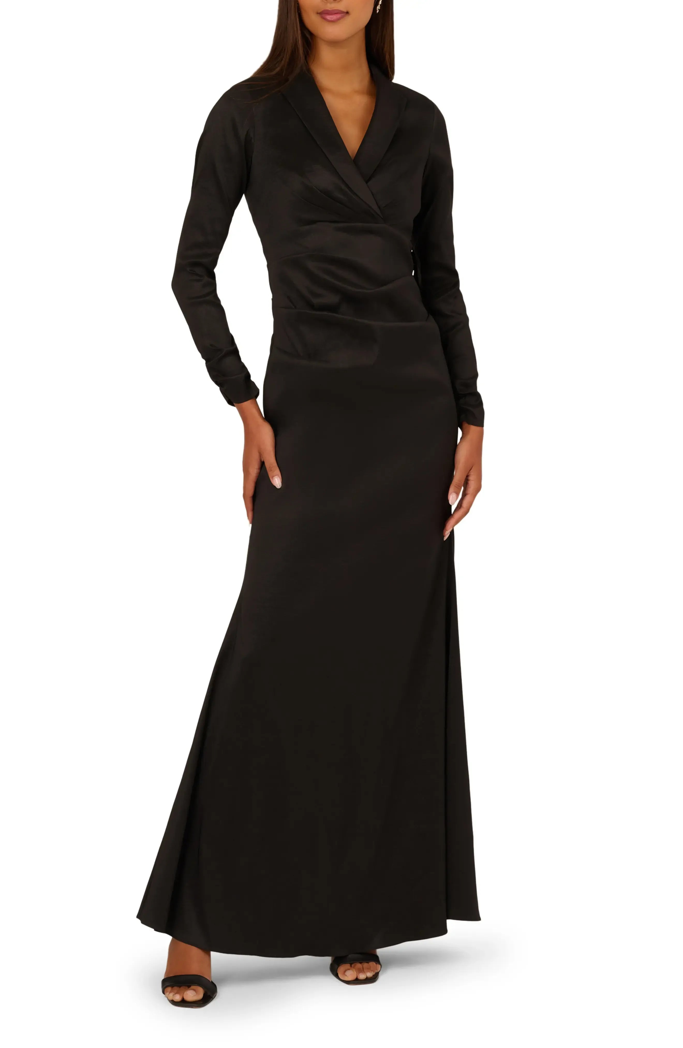 Sleek Draped Blazer Neck Long Sleeve Zipper Back Floor Length For Adults Evening Dress