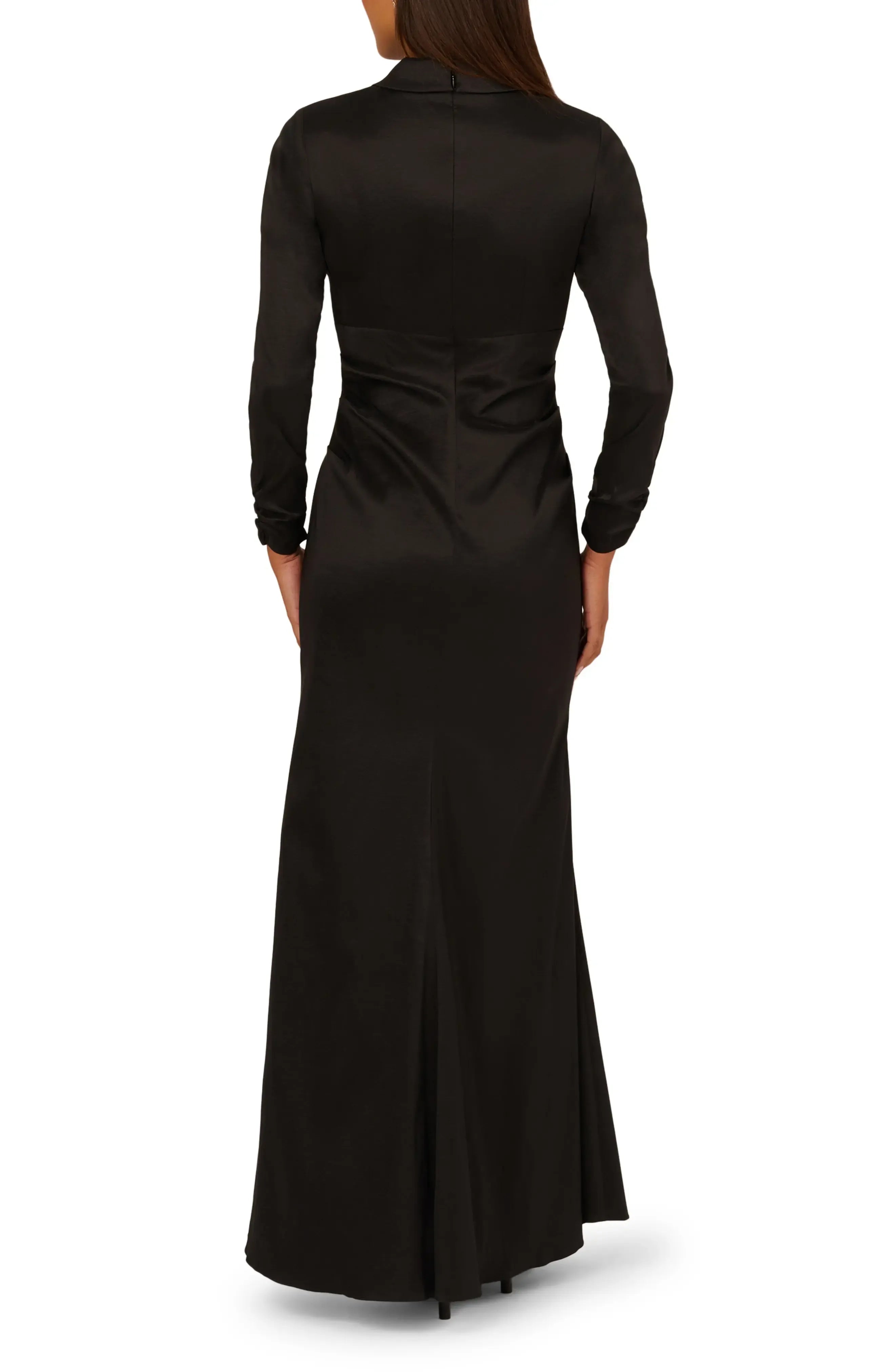Sleek Draped Blazer Neck Long Sleeve Zipper Back Floor Length For Adults Evening Dress