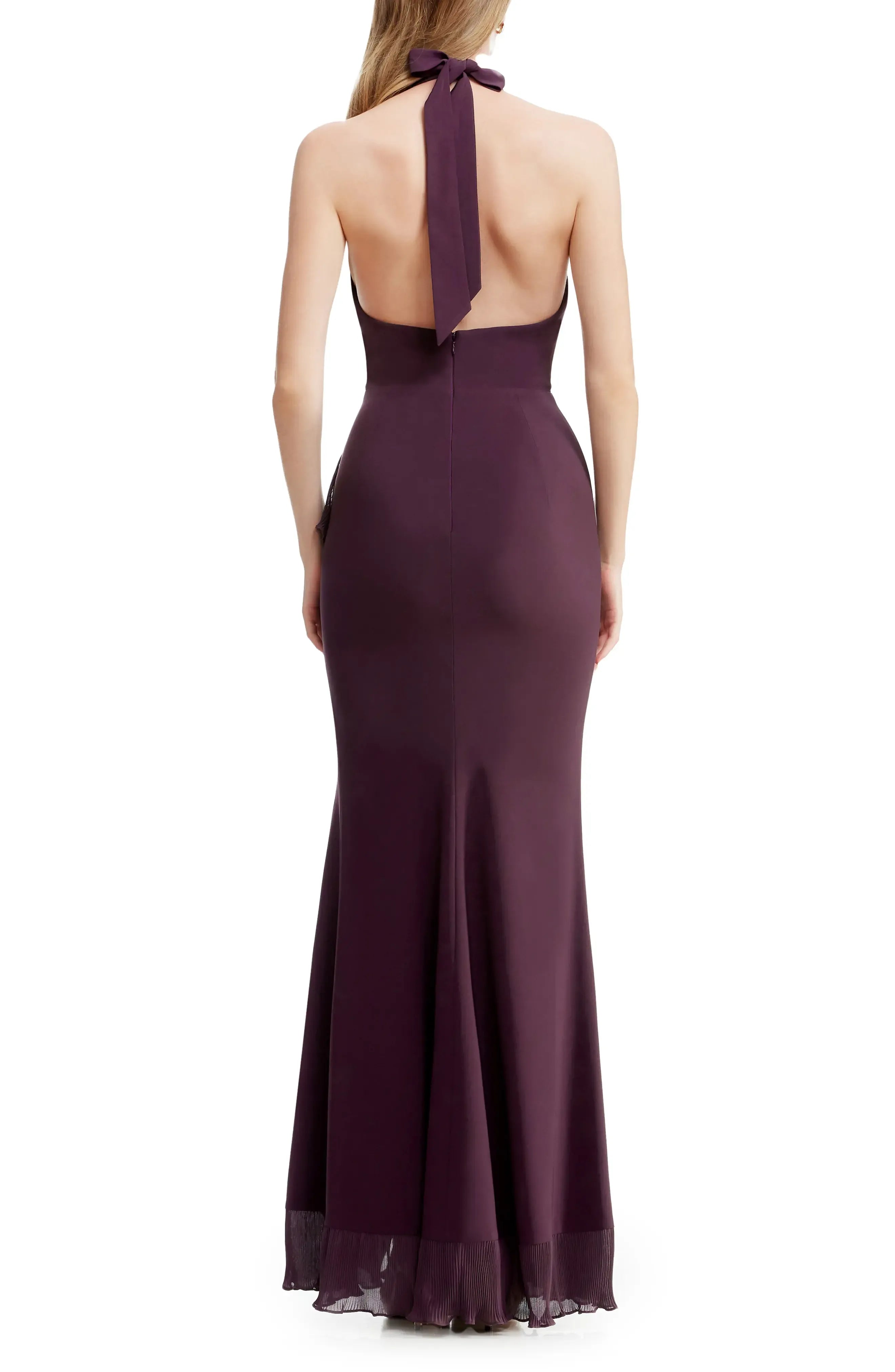 Sleek Fitted Halter Sleeveless Open Back Floor Length For Adults Evening Dress