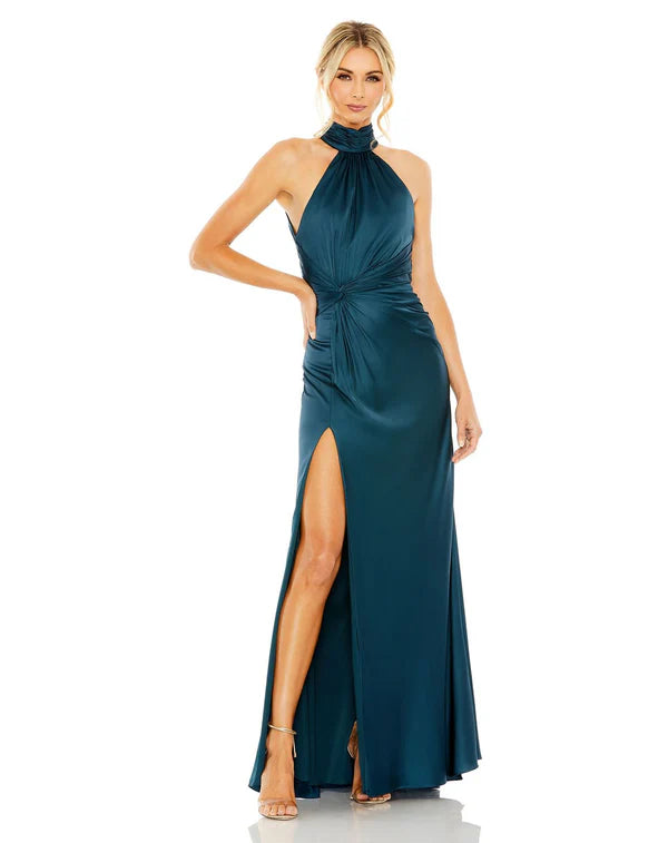 Sleek Mermaid Halter-Neck Sleeveless Open-Back Floor-Length Prom Dress