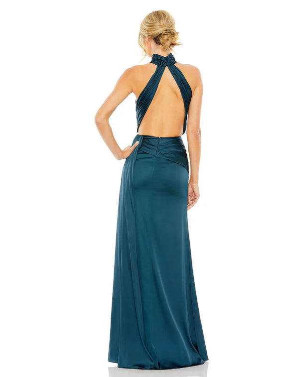 Sleek Mermaid Halter-Neck Sleeveless Open-Back Floor-Length Prom Dress