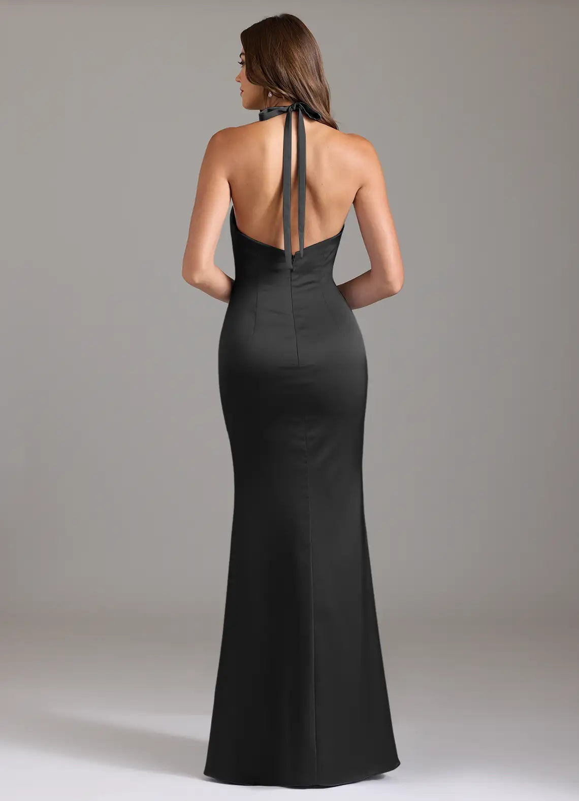 Sleek Mermaid Halter Plunging V Neck Sleeveless Tie Back Floor Length Female Evening Dress