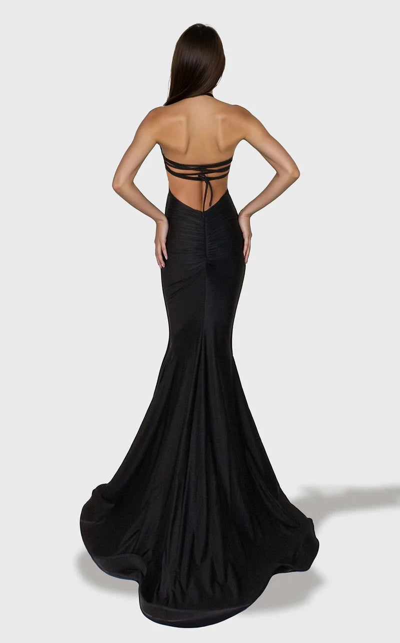 Sleek Mermaid Halter Sleeveless Lace-Up-Back Floor-Length Prom Dress