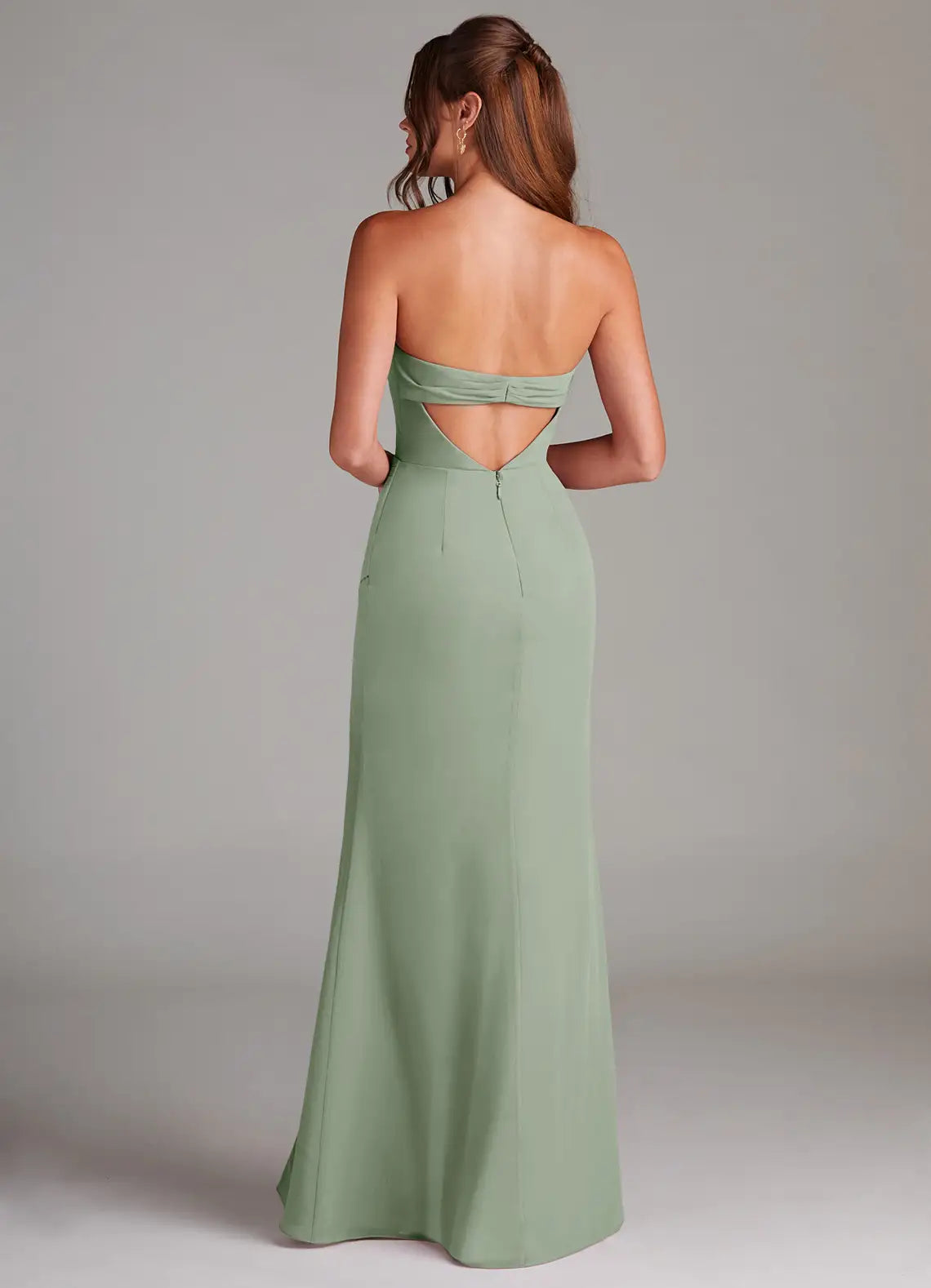 Sleek Mermaid Strapless Sleeveless Keyhole Back High Slit Floor Length For Ladies Evening Dress