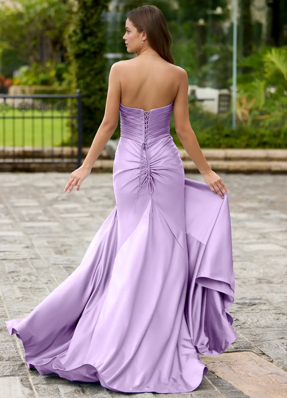 Sleek Mermaid Sweetheart Neck Strapless Crisscross Lace Up Back Cutout High Slit Floor Length For Sale Evening Dress