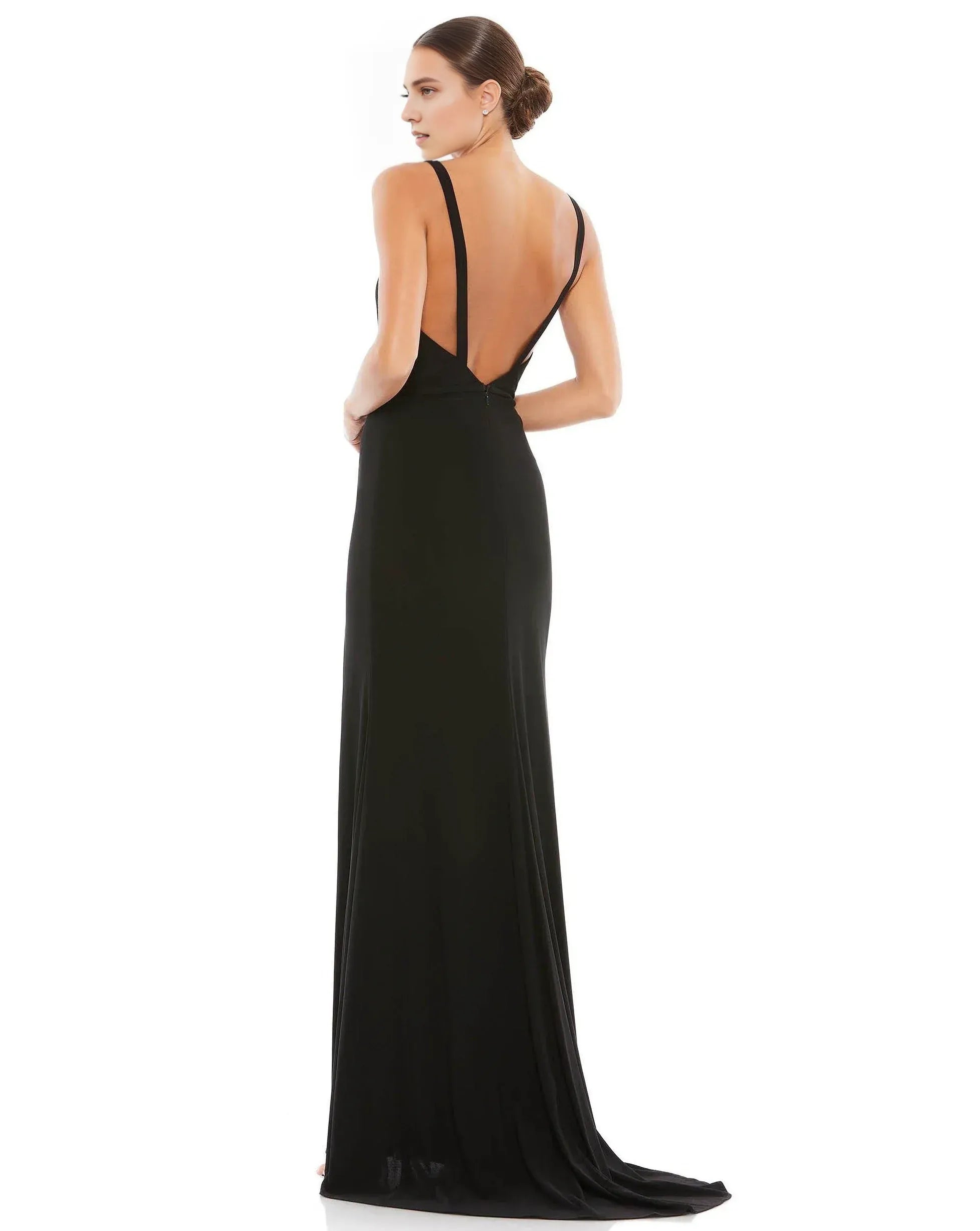 Sleek Mermaid V-Neck Spaghetti Strap Open Back Train Floor Length Prom Dress