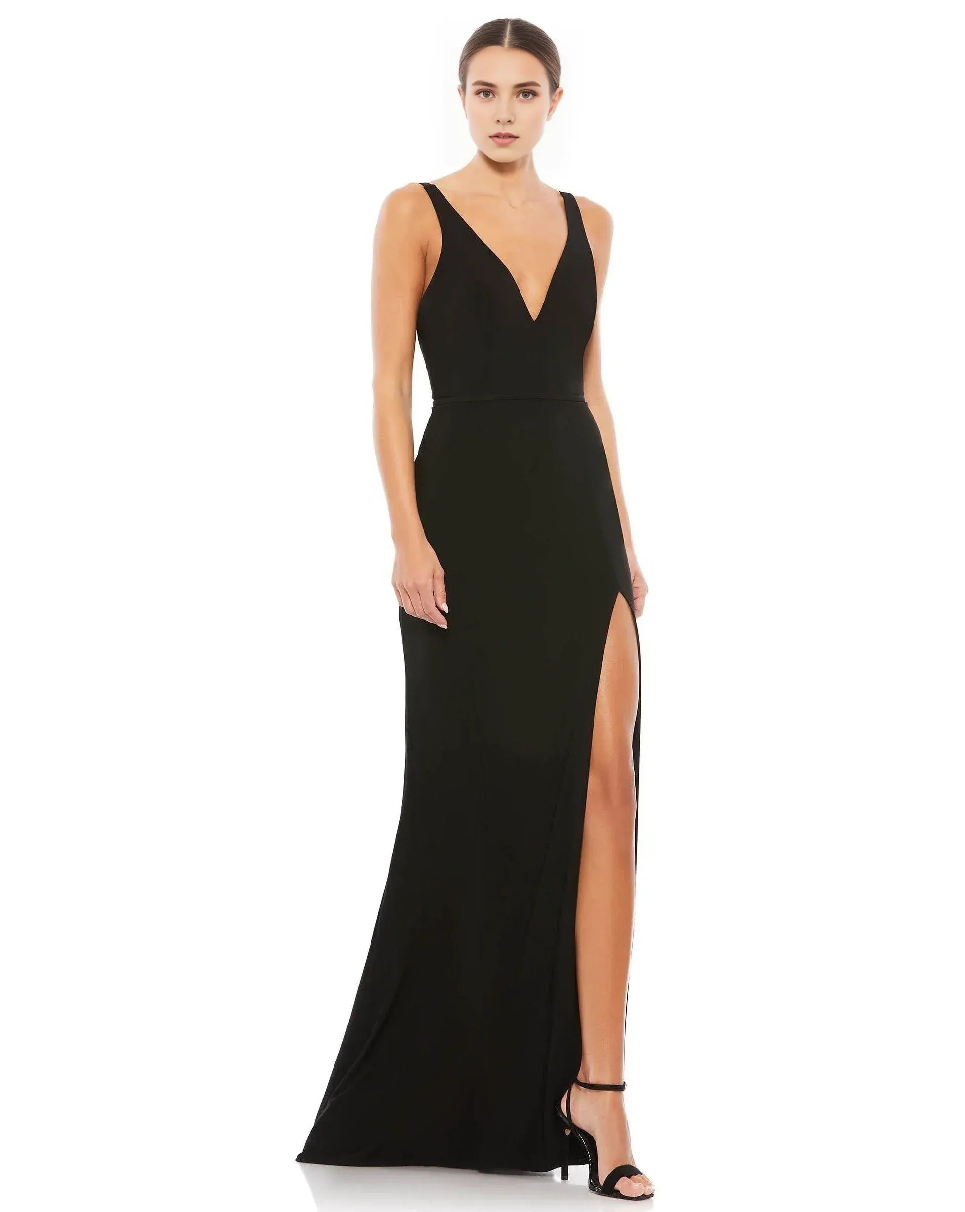 Sleek Mermaid V-Neck Spaghetti Strap Open Back Train Floor Length Prom Dress