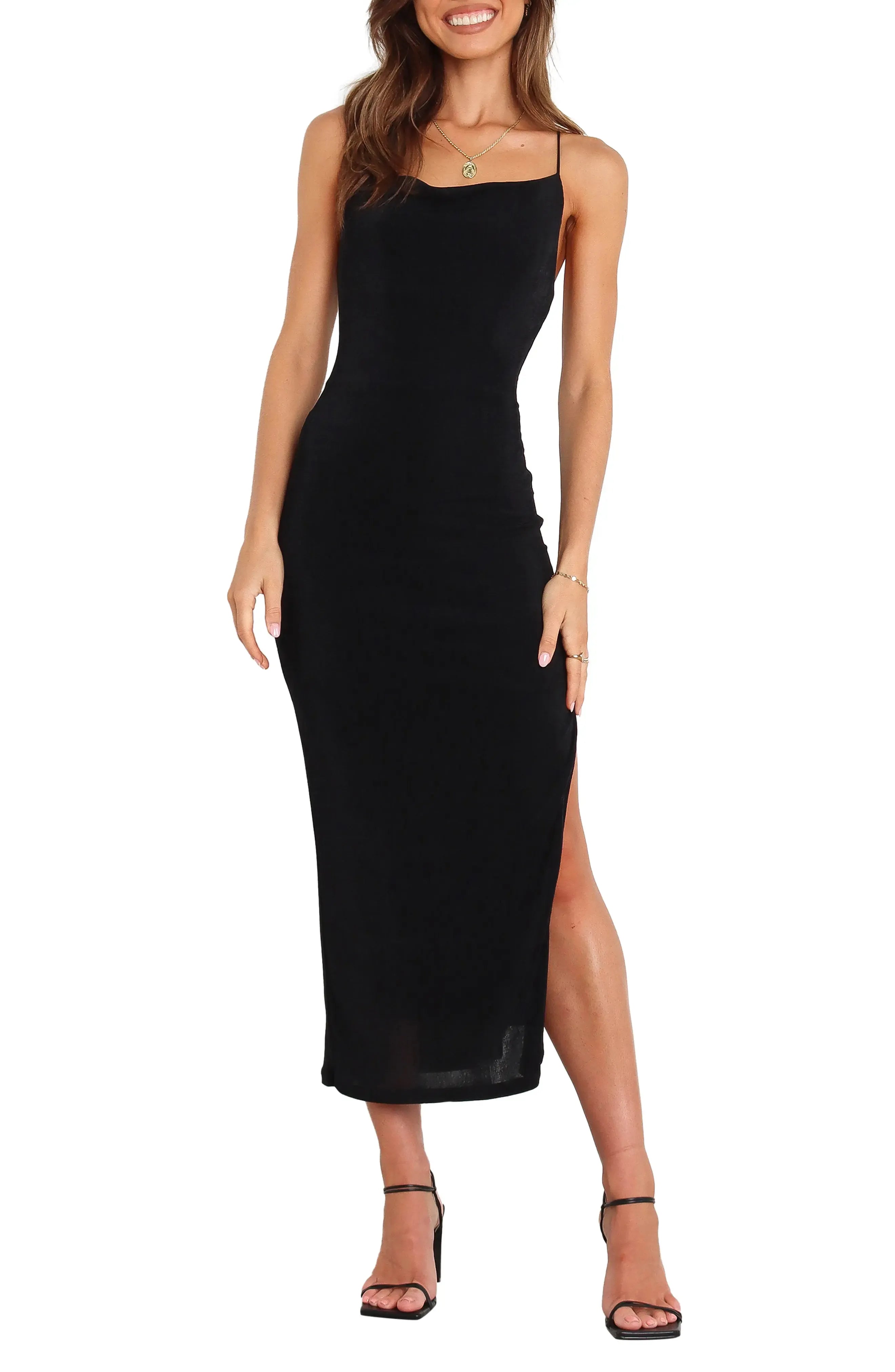 Sleek Ruched Sheath Square Neck Spaghetti Strap Cross Back Midi Length For Adults Prom Dress