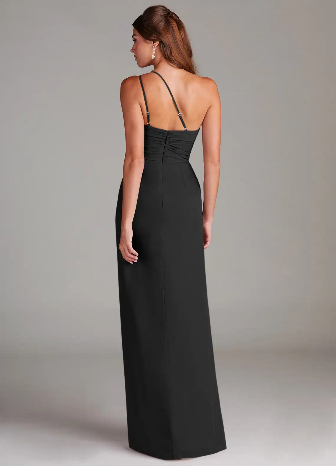 Sleek Sheath One Shoulder Adjustable Strap Open Back High Slit Floor Length For Ladies Evening Dress