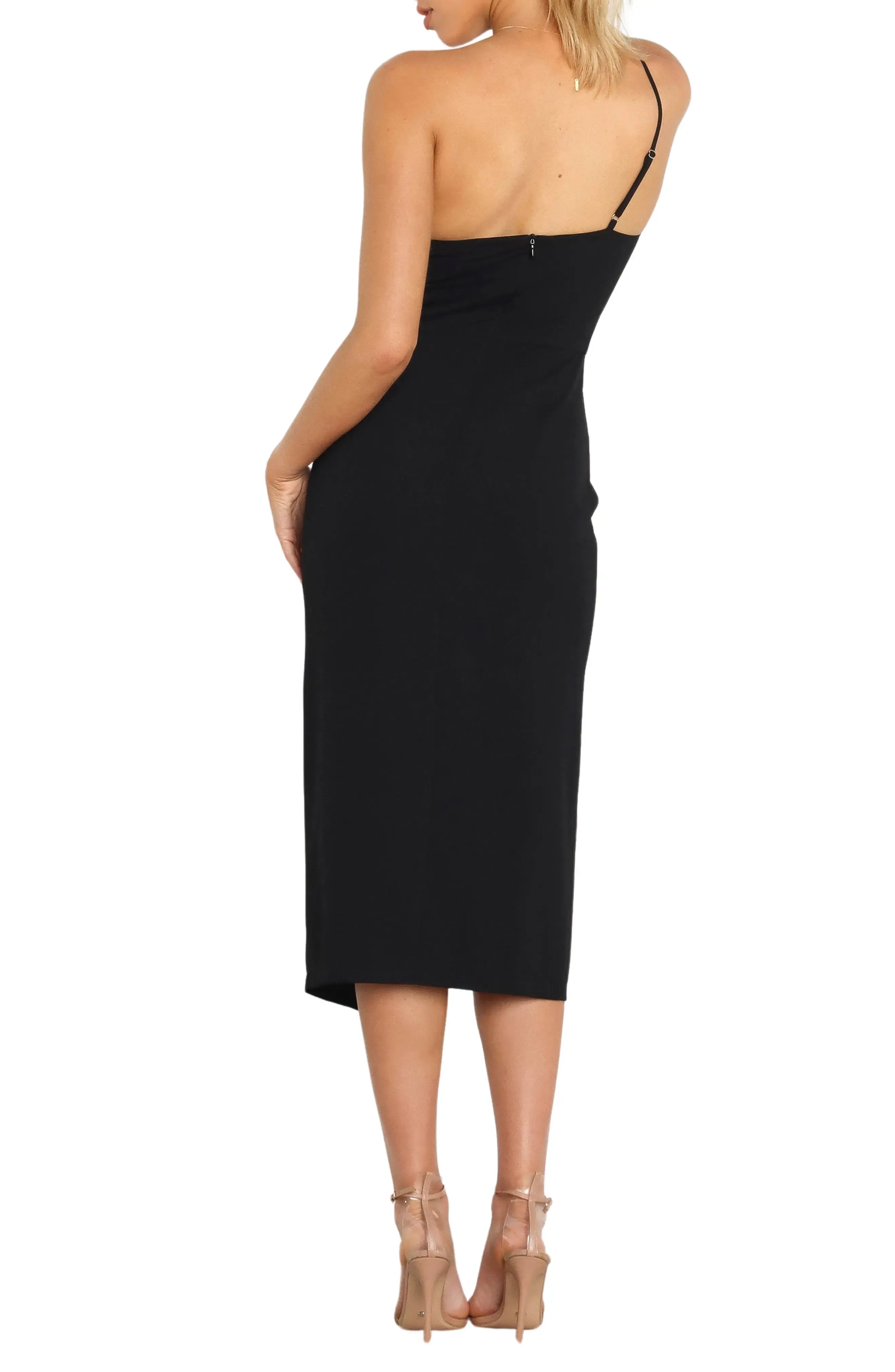 Sleek Sheath One Shoulder Single Strap Zipper Back Asymmetrical Midi Length For Ladies Evening Dress