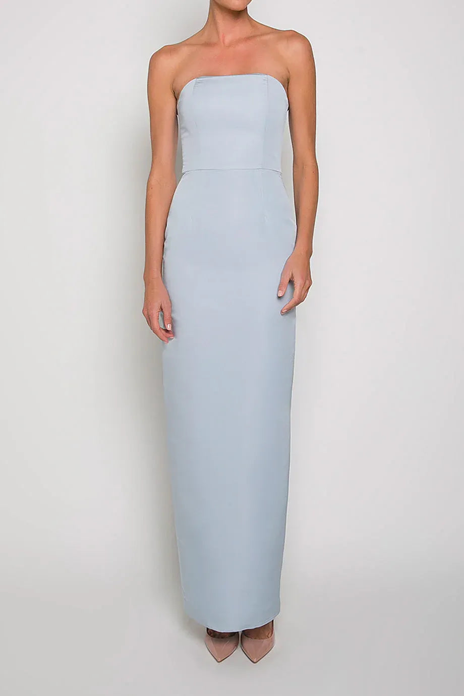 Sleek Sheath Strapless Sleeveless Zipper Back High Slit Floor Length Female Evening Dress