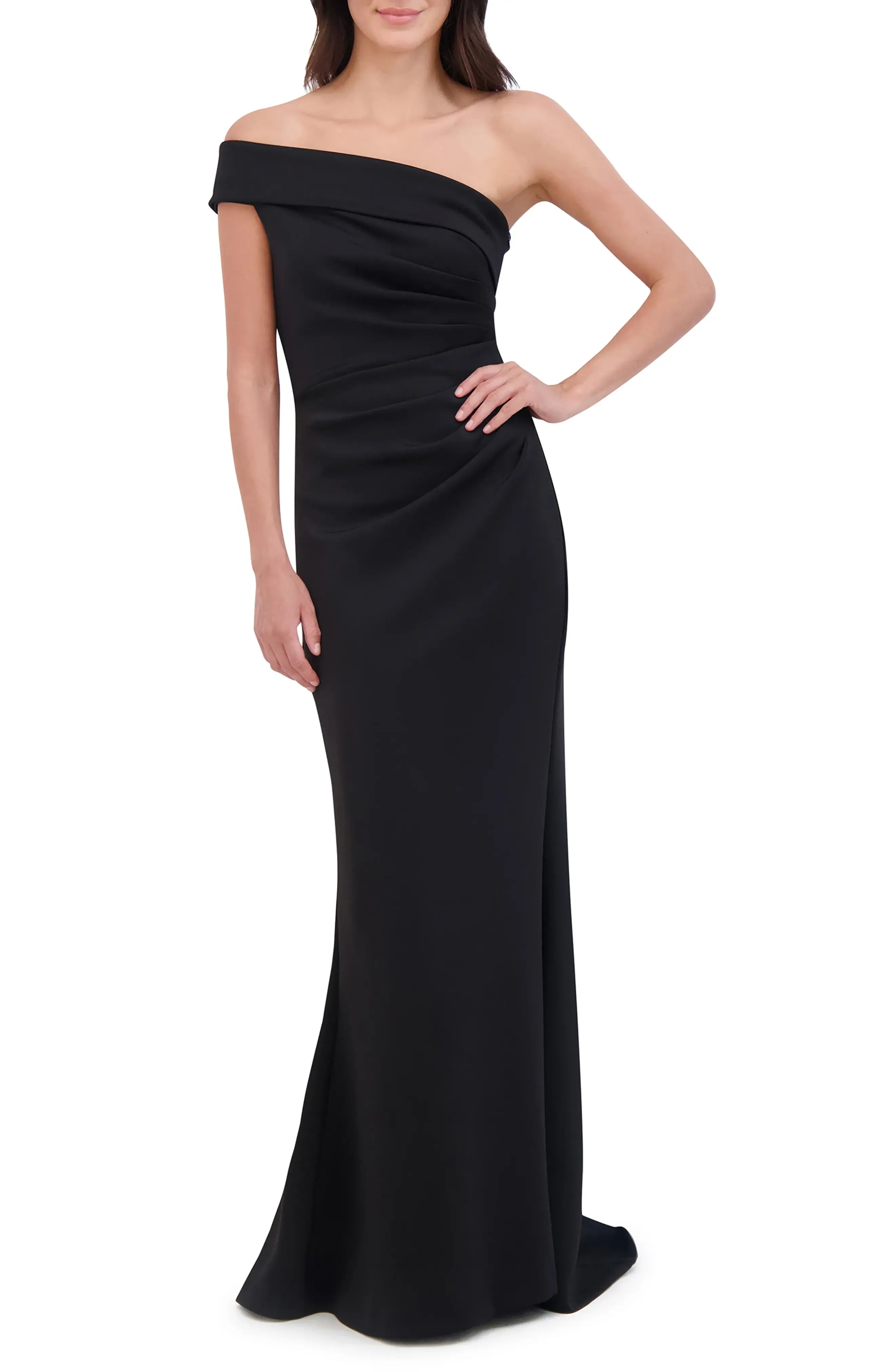 Sleek Trumpet Off Shoulder Sleeveless Ruched Back Train Evening Dress