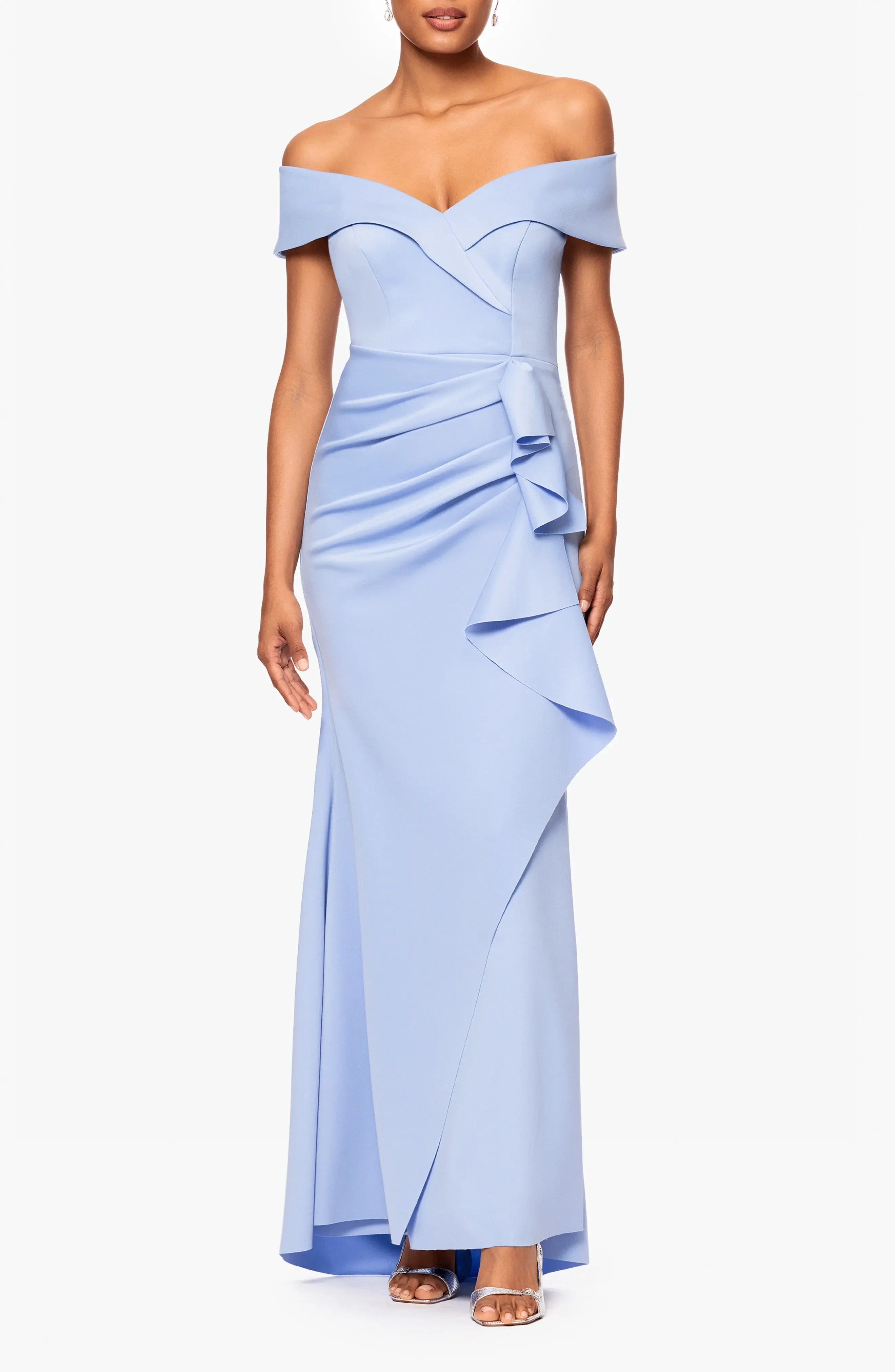 Sleek Trumpet Off the Shoulder Short Sleeve Zipper Back Floor Length For Adults Evening Dress