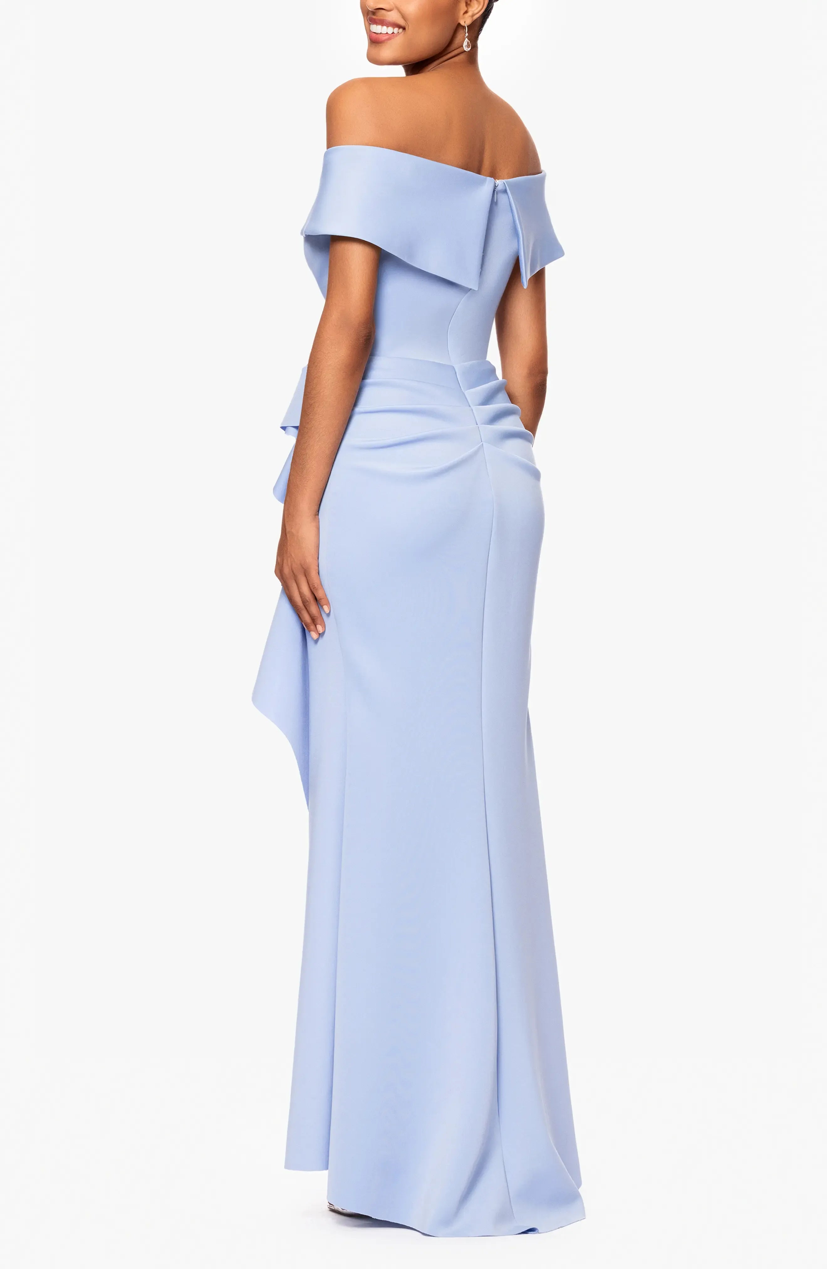 Sleek Trumpet Off the Shoulder Short Sleeve Zipper Back Floor Length For Adults Evening Dress