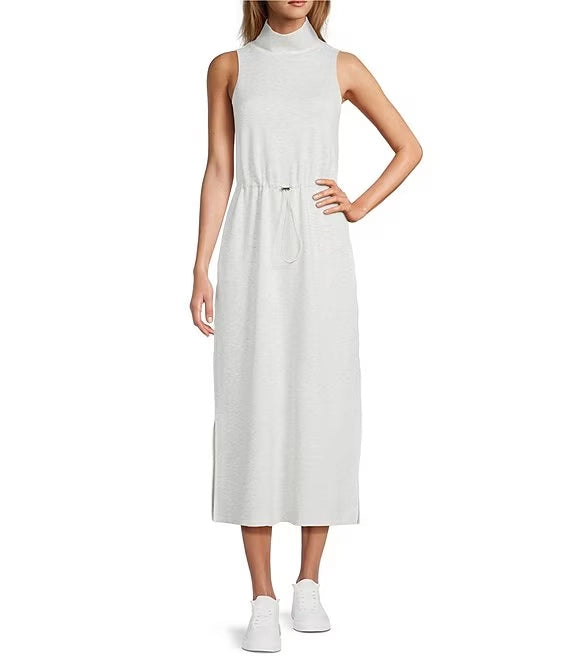 Sleeveless Mock Neckline Midi Dress simple gentle atmospheric and unique desi Bring summer colors to enhance whiteness