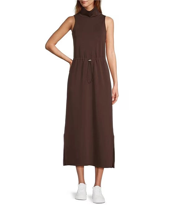 Sleeveless Mock Neckline Midi Dress simple gentle atmospheric and unique desi Bring summer colors to enhance whiteness