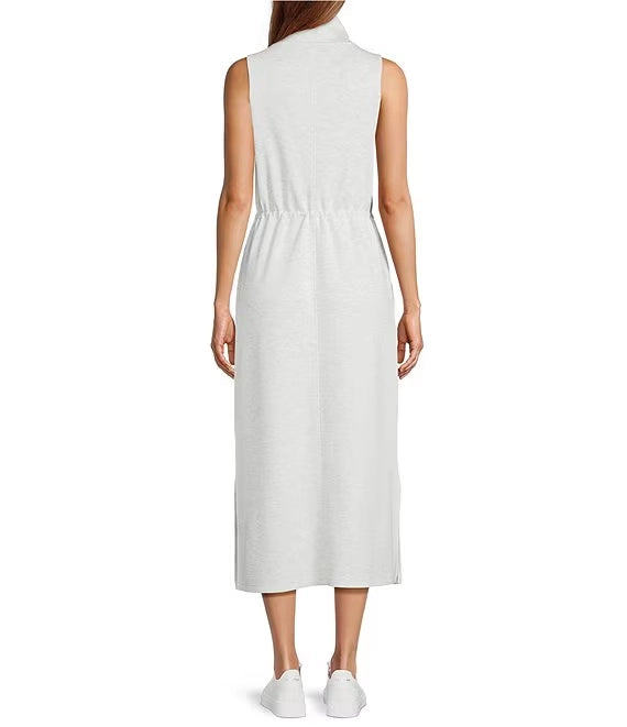 Sleeveless Mock Neckline Midi Dress simple gentle atmospheric and unique desi Bring summer colors to enhance whiteness