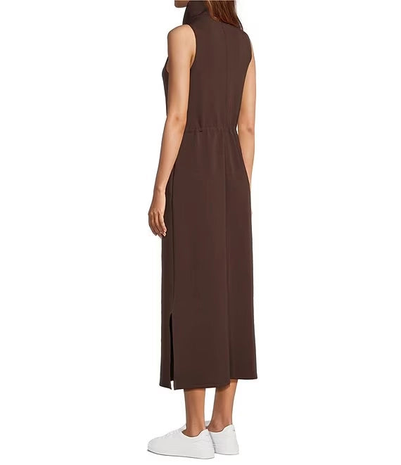 Sleeveless Mock Neckline Midi Dress simple gentle atmospheric and unique desi Bring summer colors to enhance whiteness