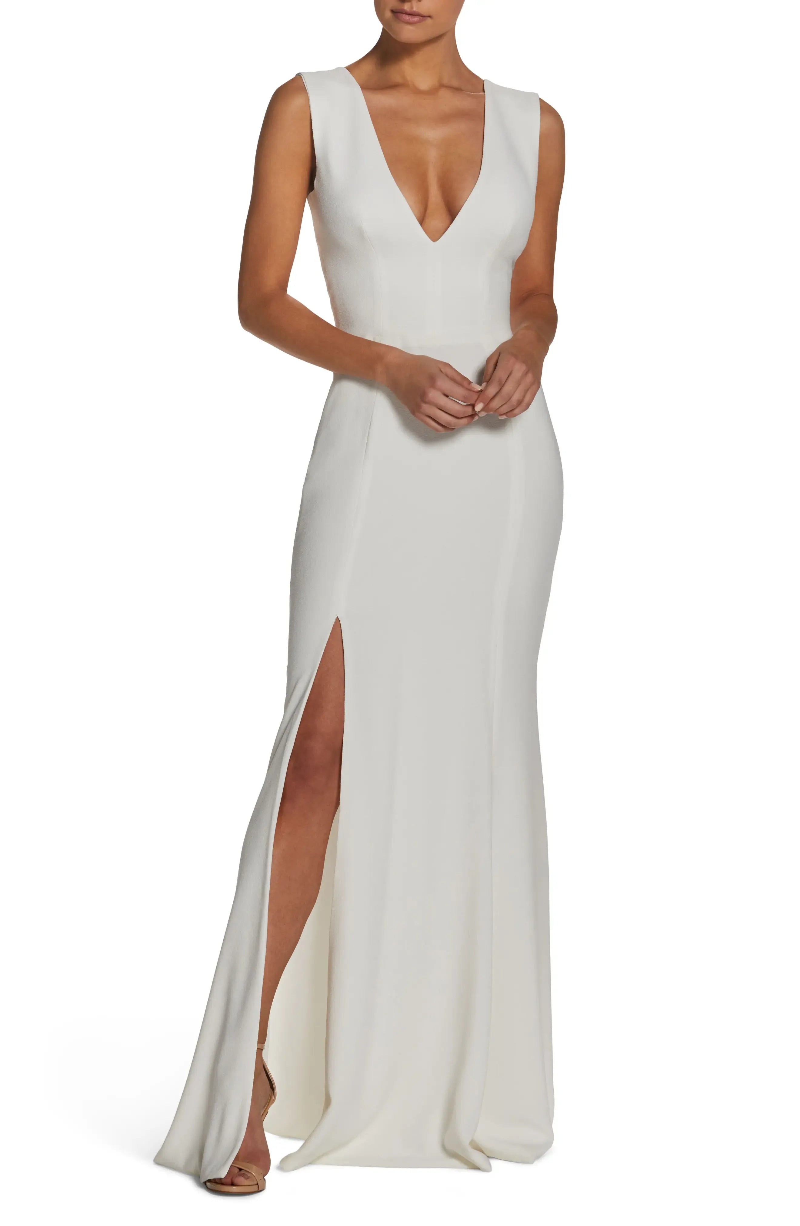 Slit Hem Trumpet Deep V Neck Sleeveless Zipper Back Floor Length For Adults Evening Dress