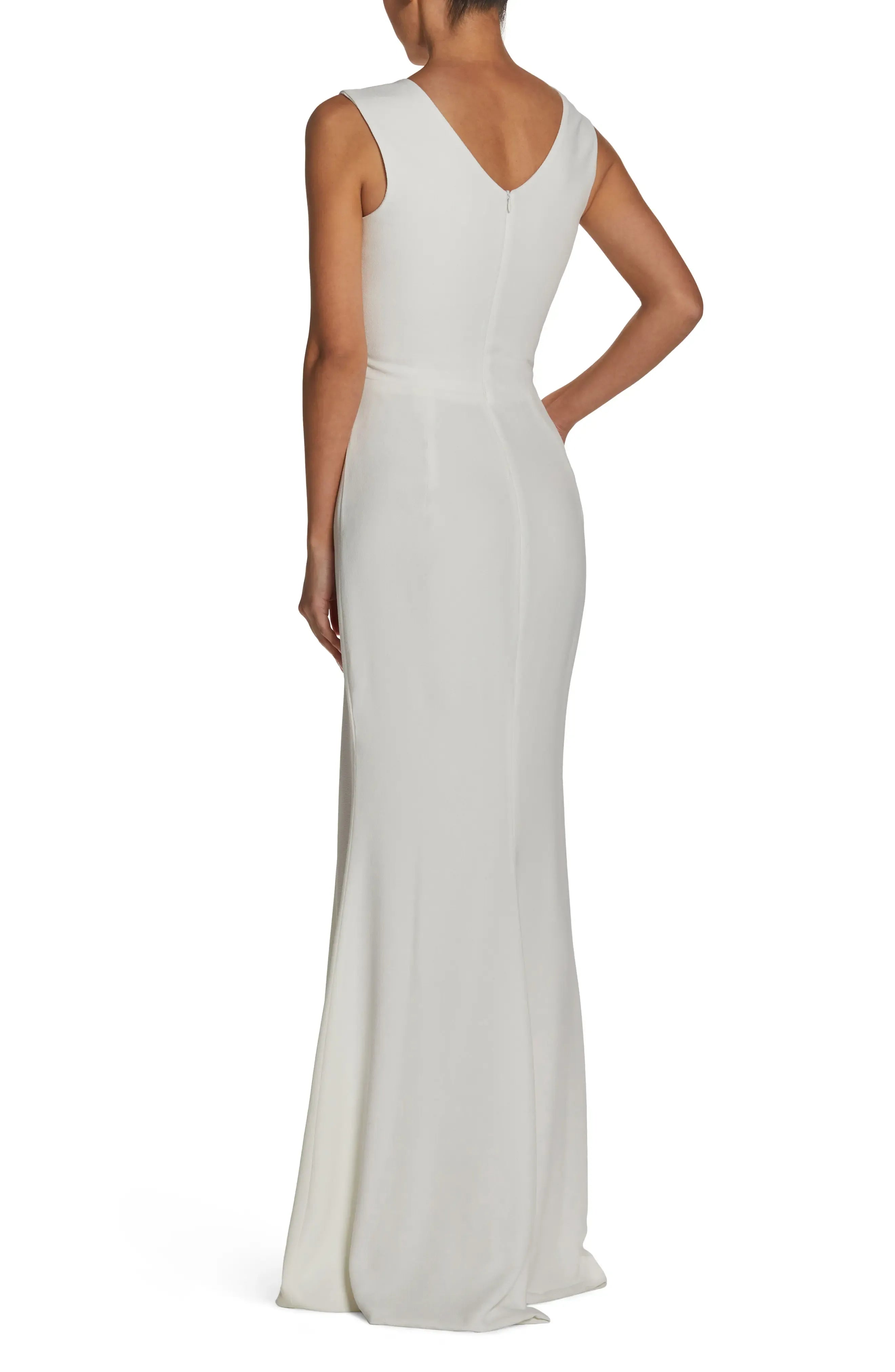 Slit Hem Trumpet Deep V Neck Sleeveless Zipper Back Floor Length For Adults Evening Dress
