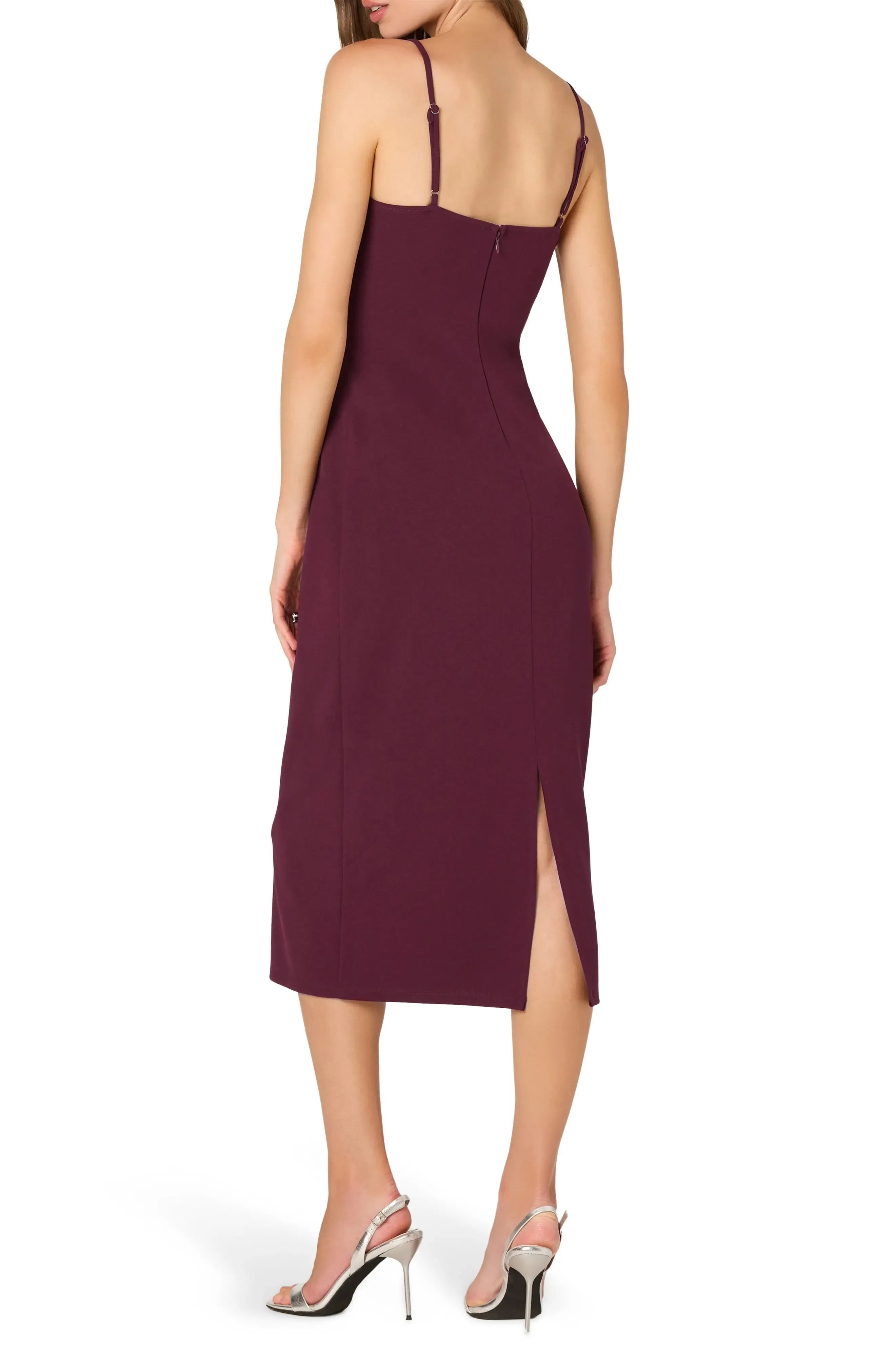 Soft Fitted Sweetheart Spaghetti Strap Zipper Back Midi Length For Adults Evening Dress