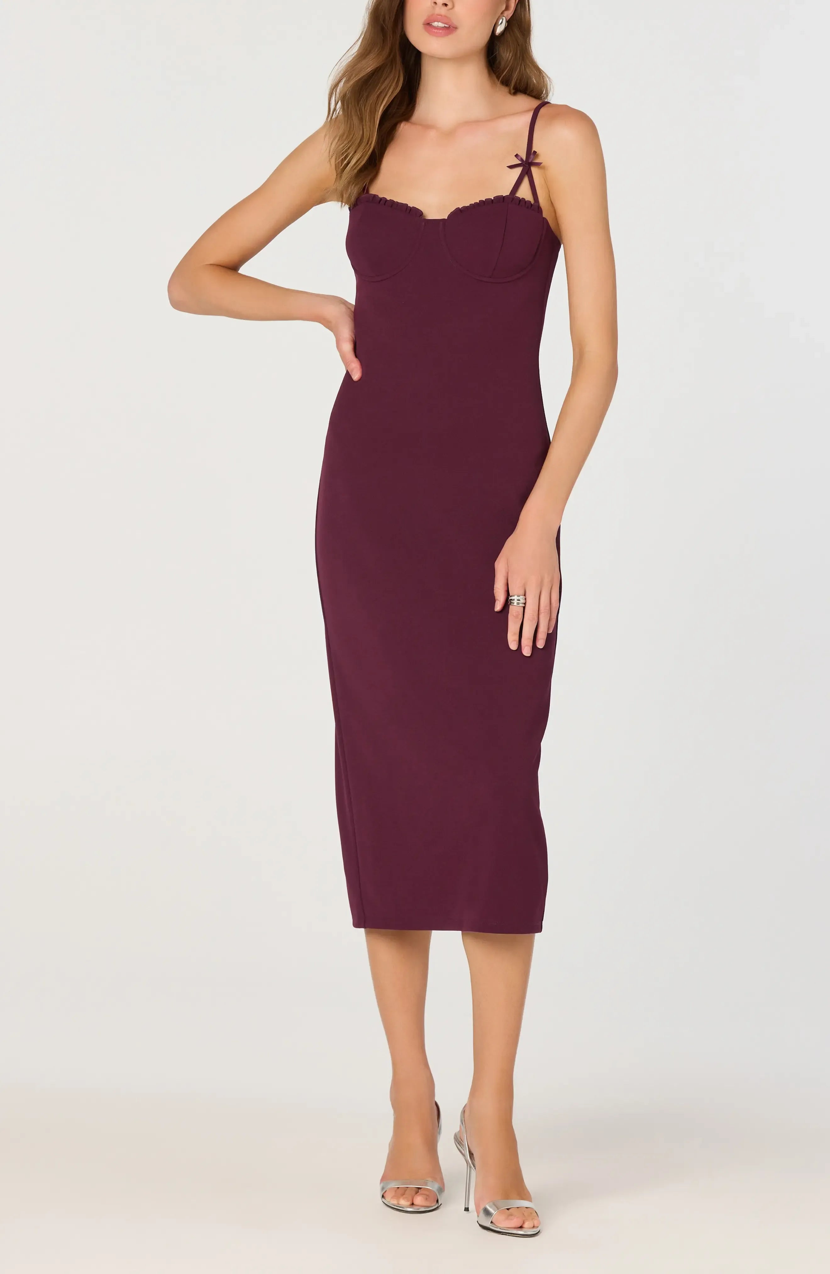Soft Fitted Sweetheart Spaghetti Strap Zipper Back Midi Length For Adults Evening Dress