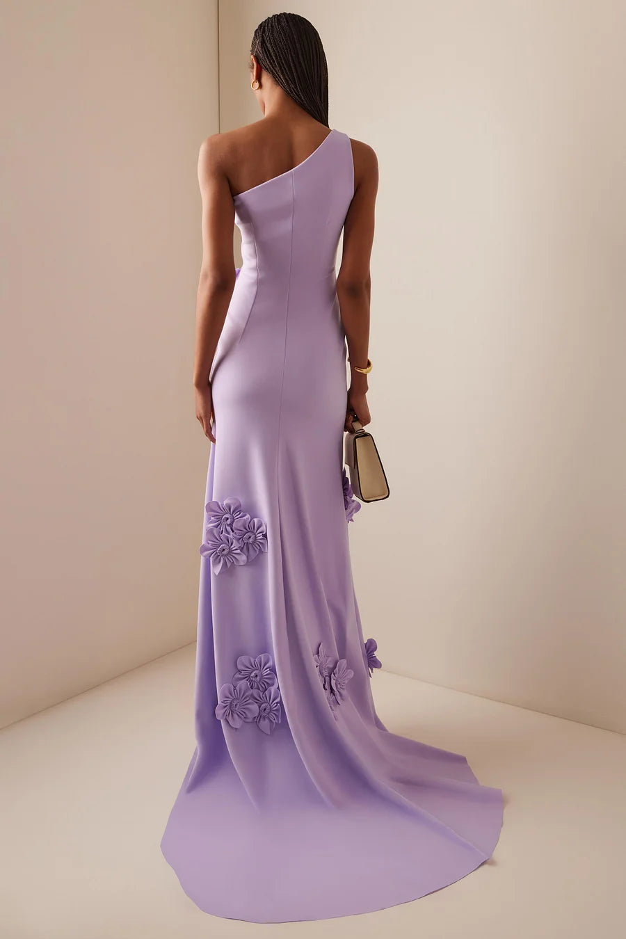 Solid 3D Flower Skew Collar Maxi Dress simple gentle atmospheric and unique desi Bring summer colors to enhance whiteness ﻿